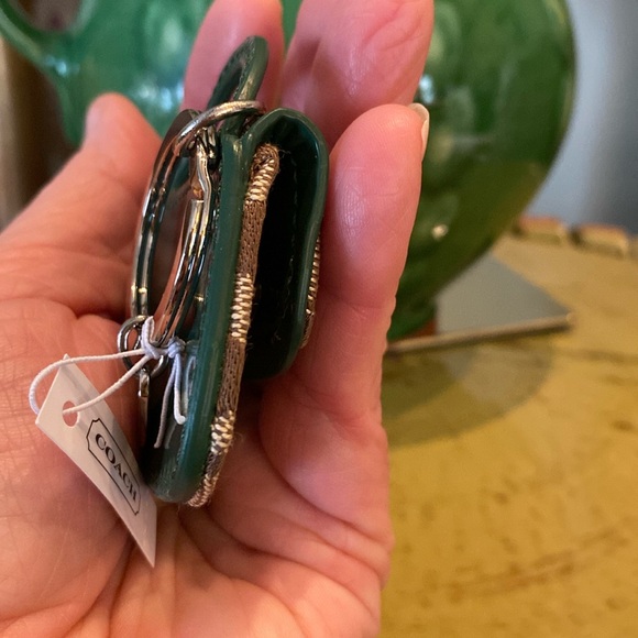 NWTO COACH Green Patent Leather & Canvas Mini Handbag Purse Charm/Key Ring - Picture 6 of 7